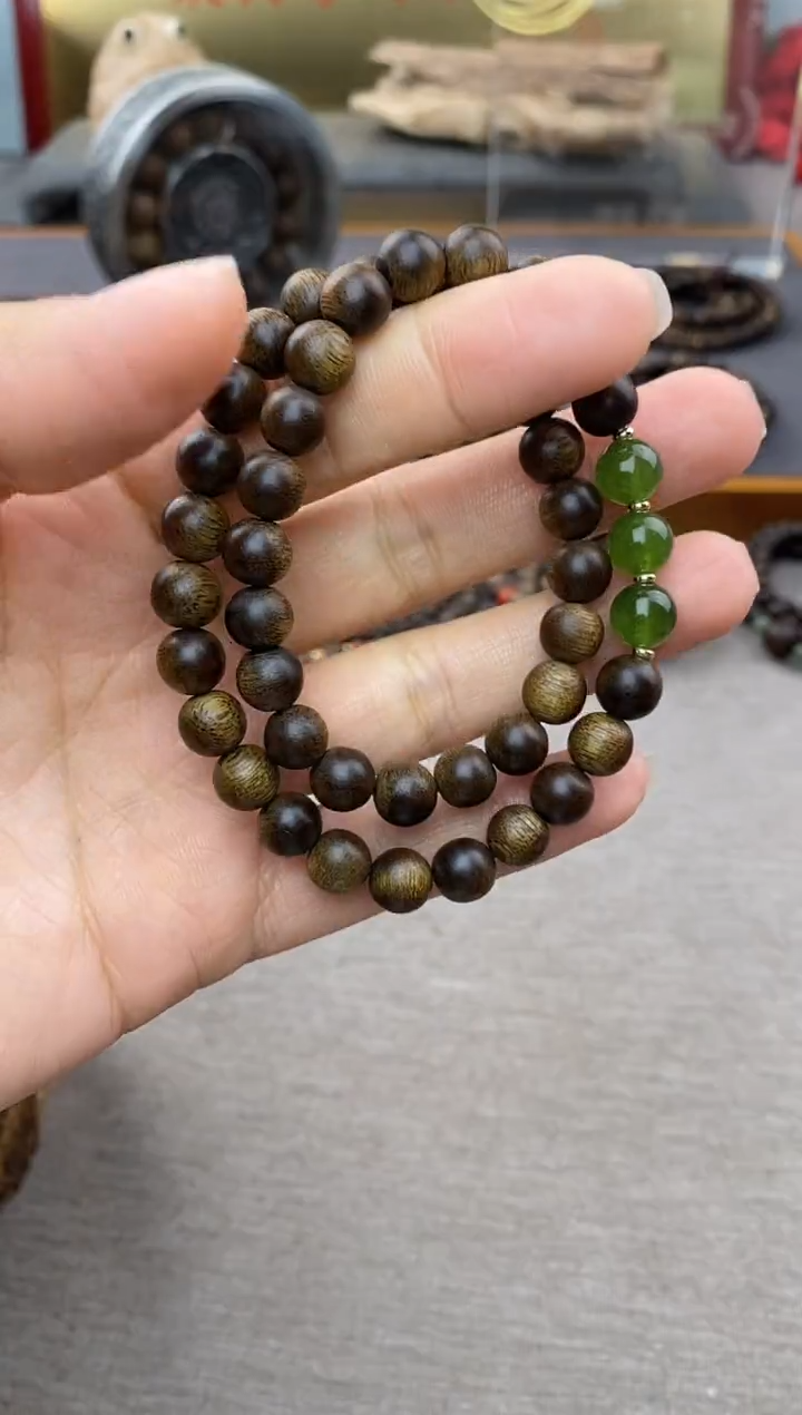 【闪购商品】沉香手串双圈芽庄玉化白棋楠0.8沉水+配饰