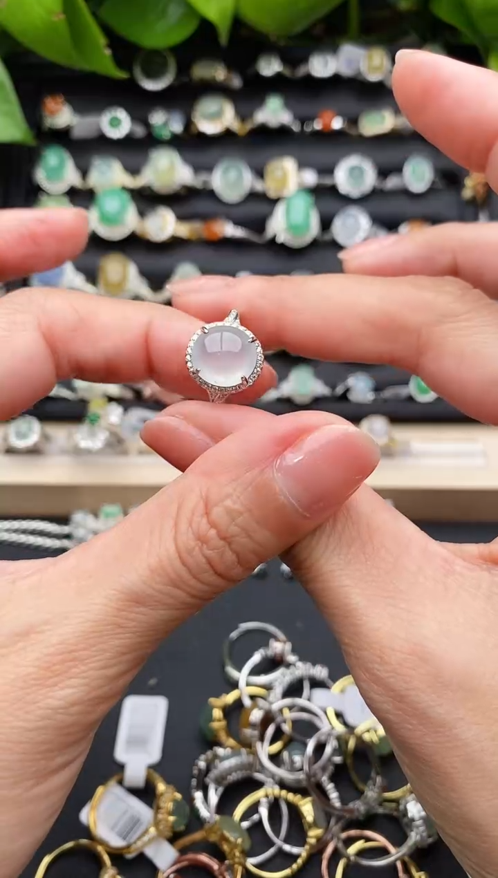 【闪购商品】翡翠戒指银S925镶嵌缅甸天然A货翡翠33   9-10