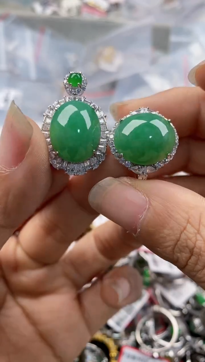 银S925镶嵌戒指翡翠555---6