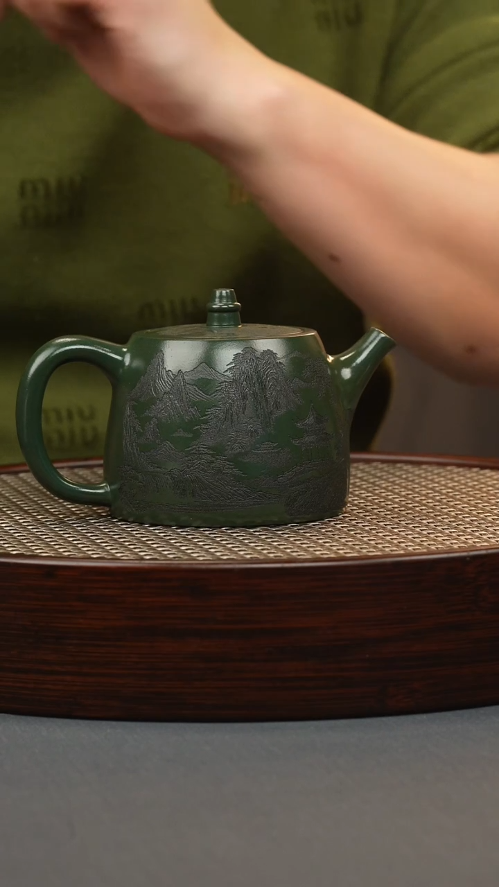 【闪购商品】紫砂茶壶绿泥 汉铎 山水