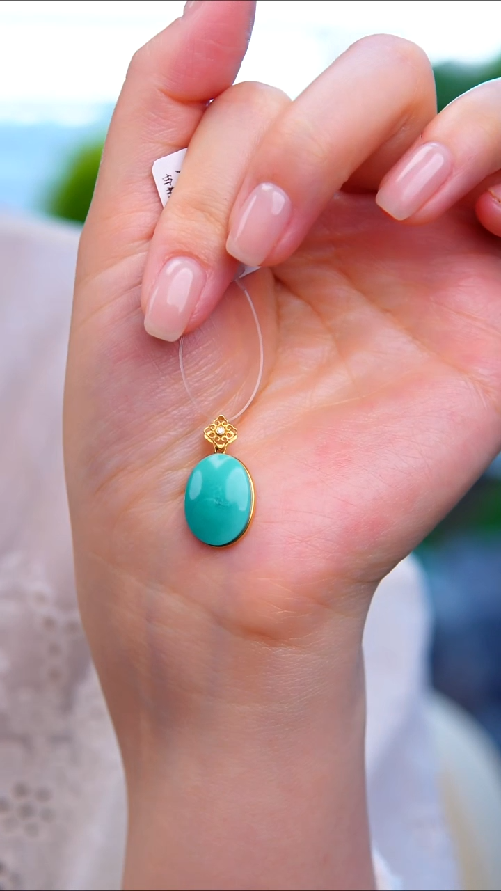 绿松石18K金镶嵌吊坠(赠链)1