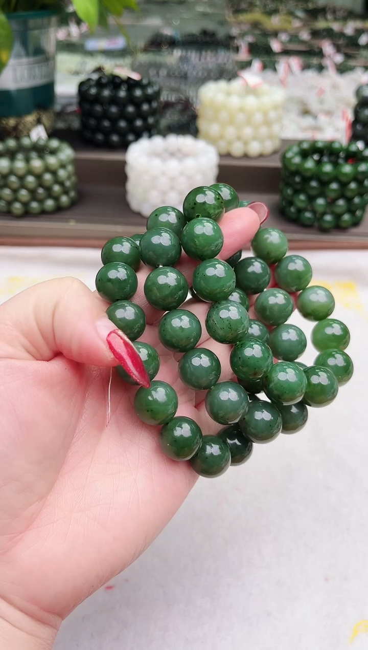 【闪购商品】和田玉手串未镶嵌纯天然乌兰海果绿15+多样性发其一