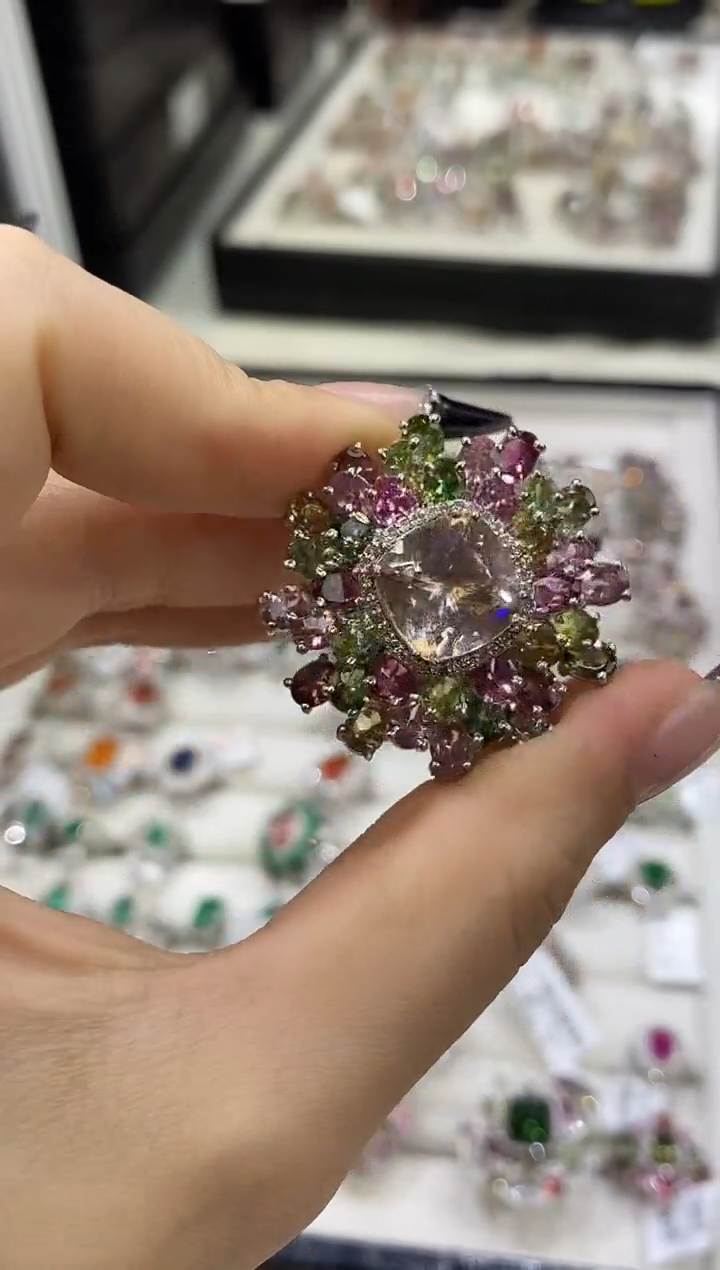 银S925镶嵌戒指定制绿柱石（摩根石）楚楚珠宝中古甄选不退换