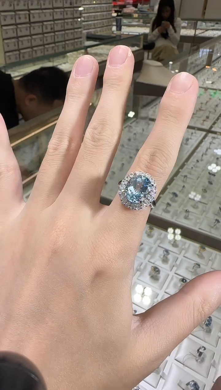 银S925镶嵌戒指托帕石12*10mm