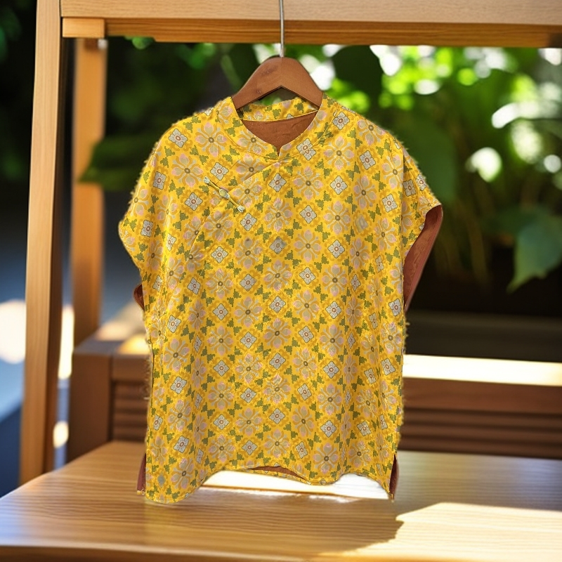 182【金姐专属】新款时尚休闲碎花黄色国风复古夏季上衣