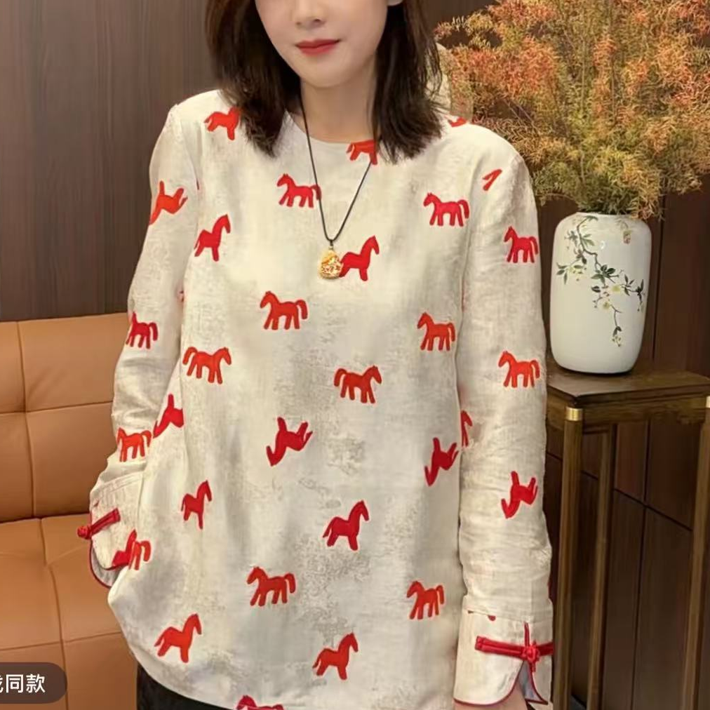 【小红马】新年复古中式马年刺绣加厚新中式国风上衣女装0885