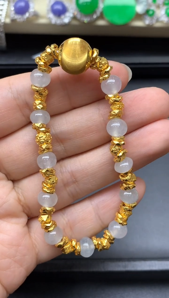 足金镶嵌手链翡翠634-中国好珍宝