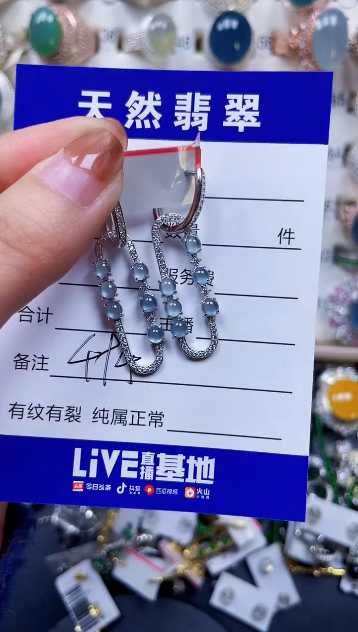 银S925镶嵌翡翠耳饰494