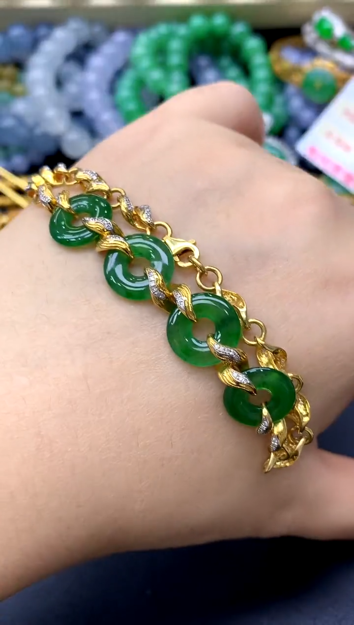 18K金镶嵌手链翡翠190-中国好珍宝