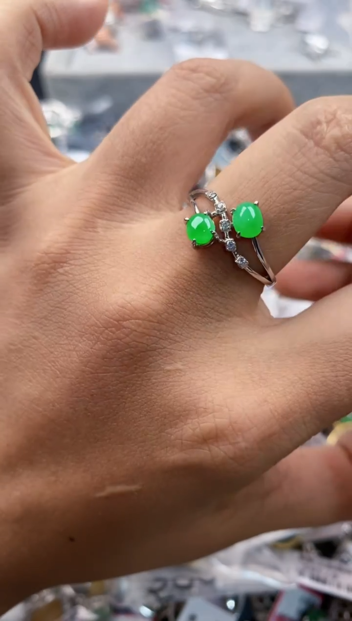 银S925镶嵌戒指翡翠444   1