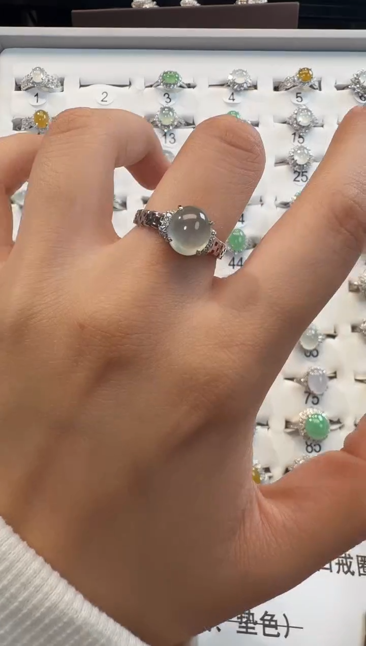 银S925镶嵌戒指翡翠925银镶翡翠戒指镶嵌264