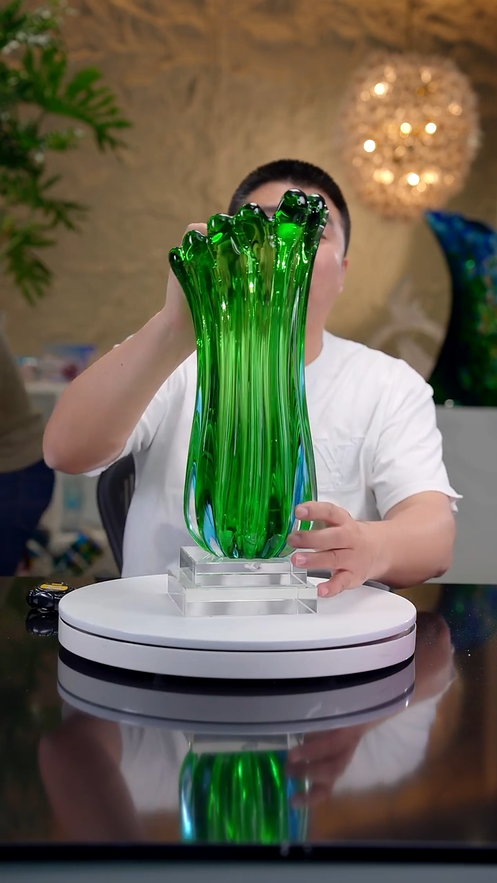 手工艺品琉璃蓝绿色设计款花器