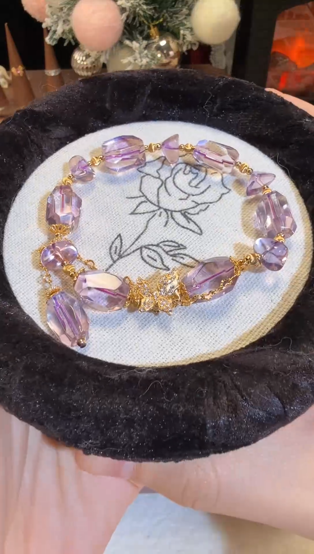 银S925镶嵌手链水晶大颗粒随型紫水晶