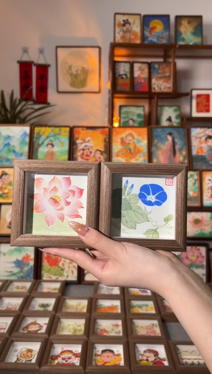 【闪购商品】国画荷花，蓝色喇叭花一对