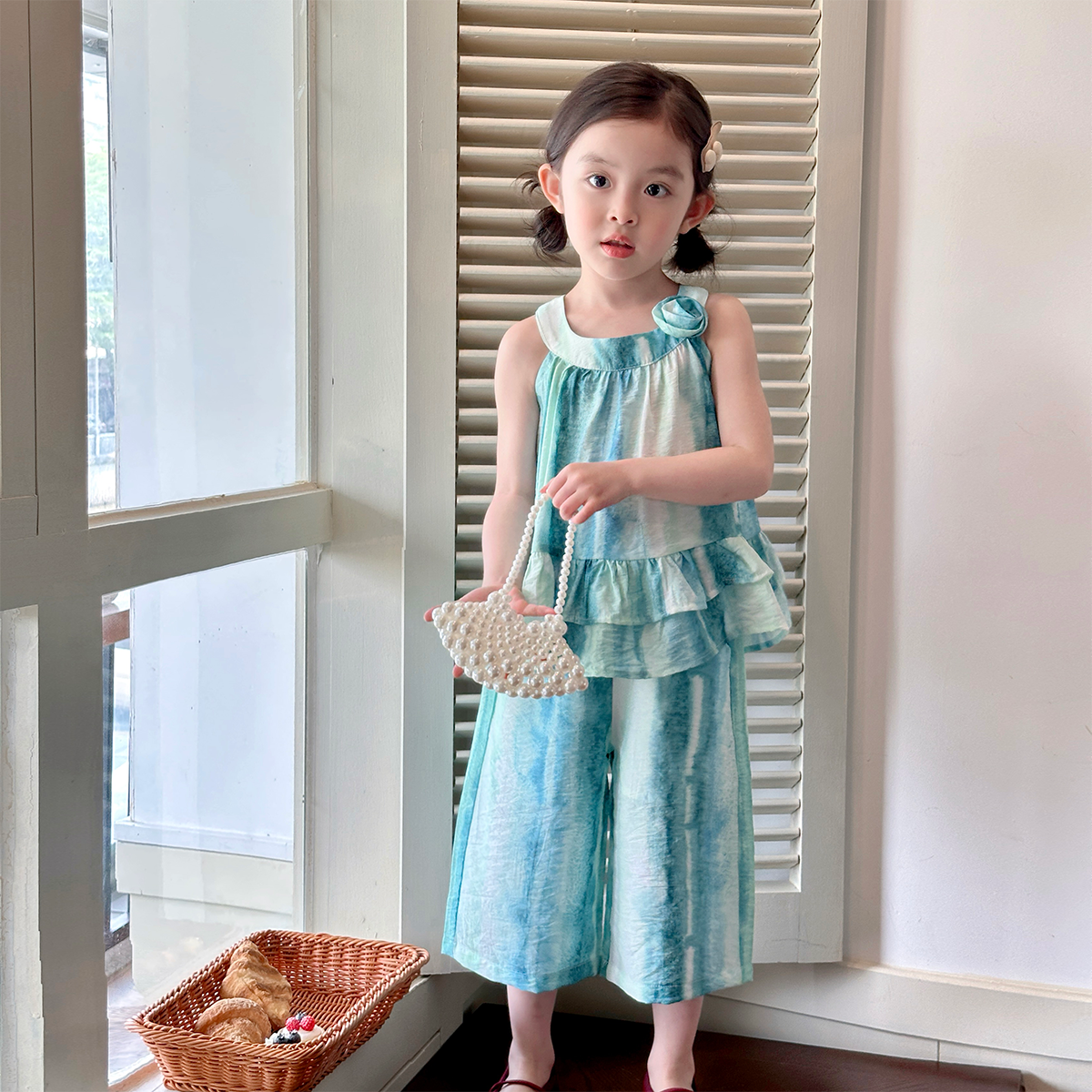 现货【波西米亚】5516八分裤套装女宝设计感拼色无袖度假风时尚套装