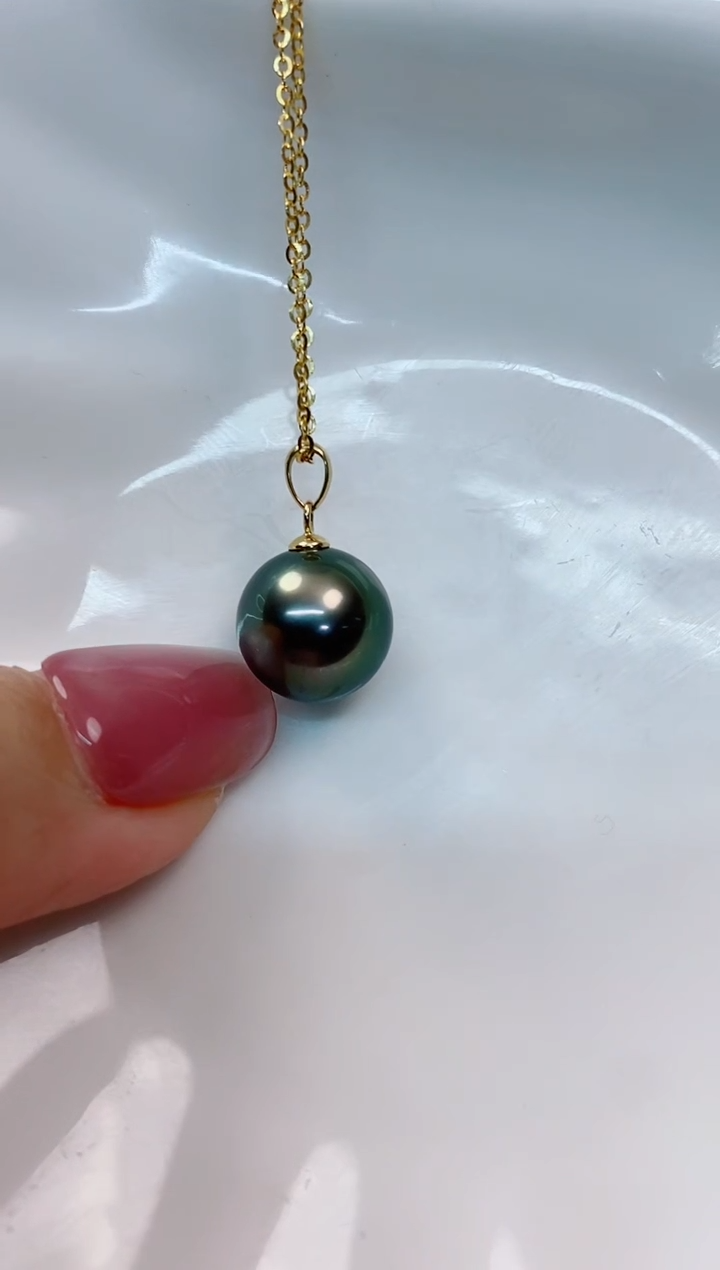 【闪购商品】海水珍珠吊坠(赠链)18K金镶嵌11-12大溪地黑珍珠吊坠