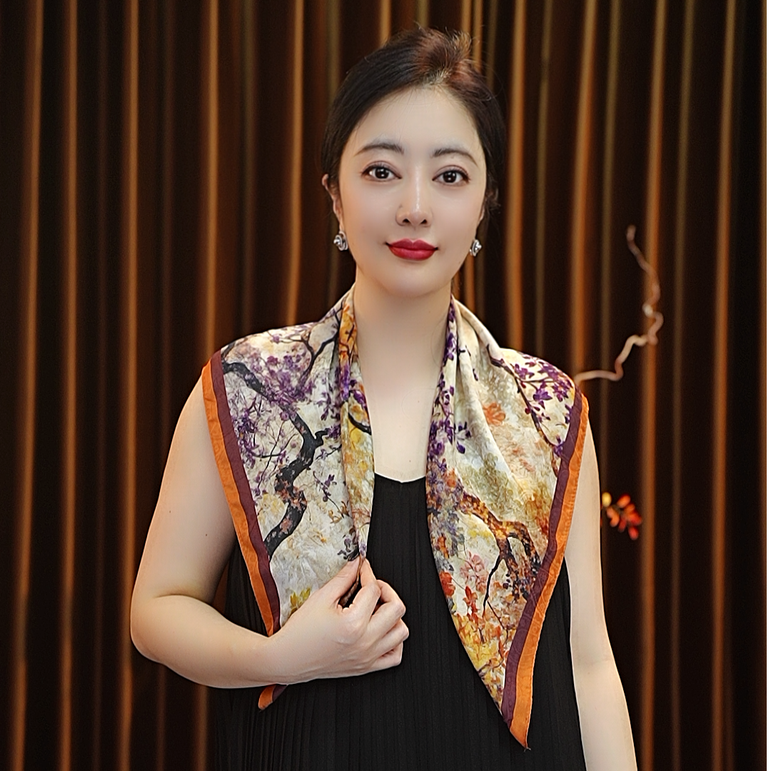【暮秋辞】70*70浣溪沙女士丝巾围巾百搭双面定位花国风气质夏季