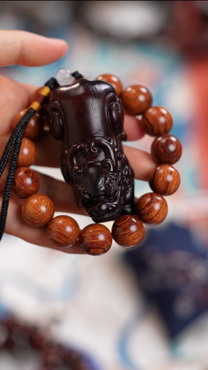 檀香紫檀（小叶紫檀）手串/手链1.5红将+小叶紫檀貔貅