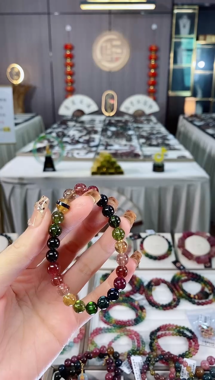 未镶嵌老矿碧玺色标彩虹净体单圈手串7mm+碧玺dan多样性发货一条