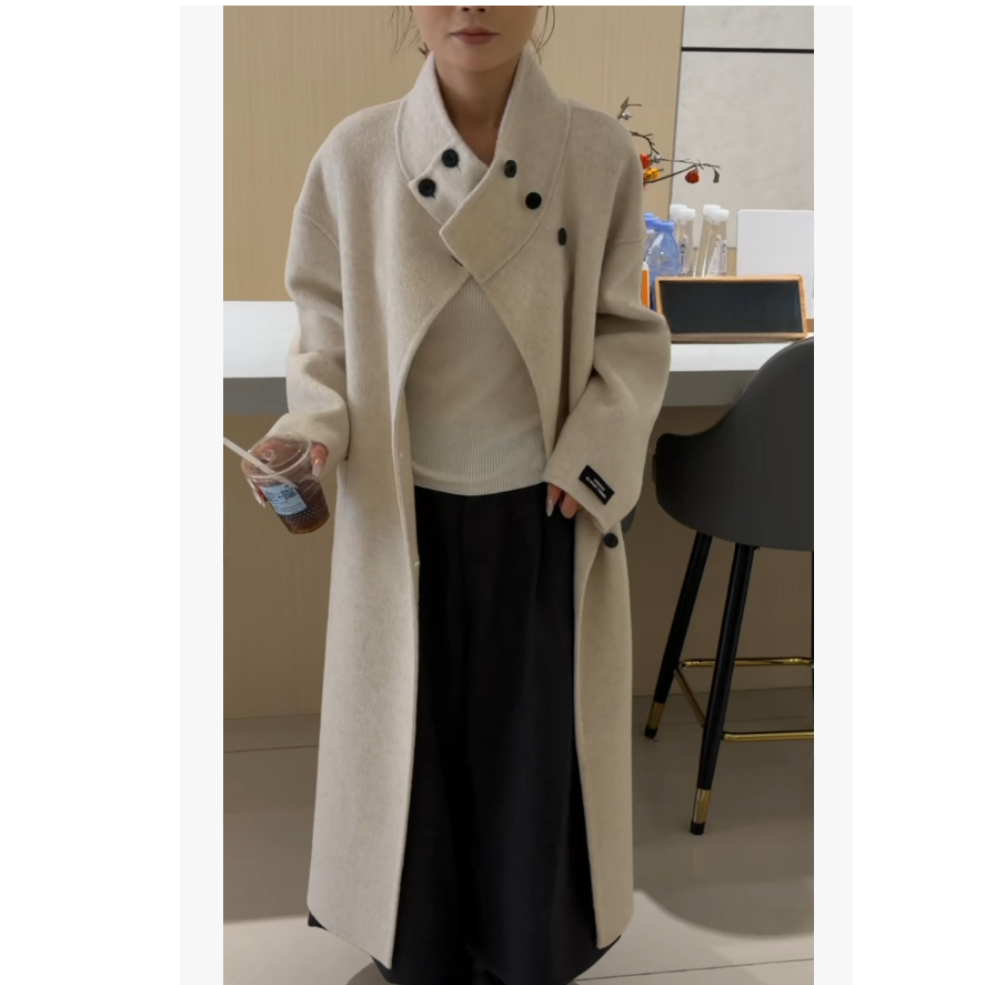 韩版极简风气质立领长款羊毛大衣7053（8867款）