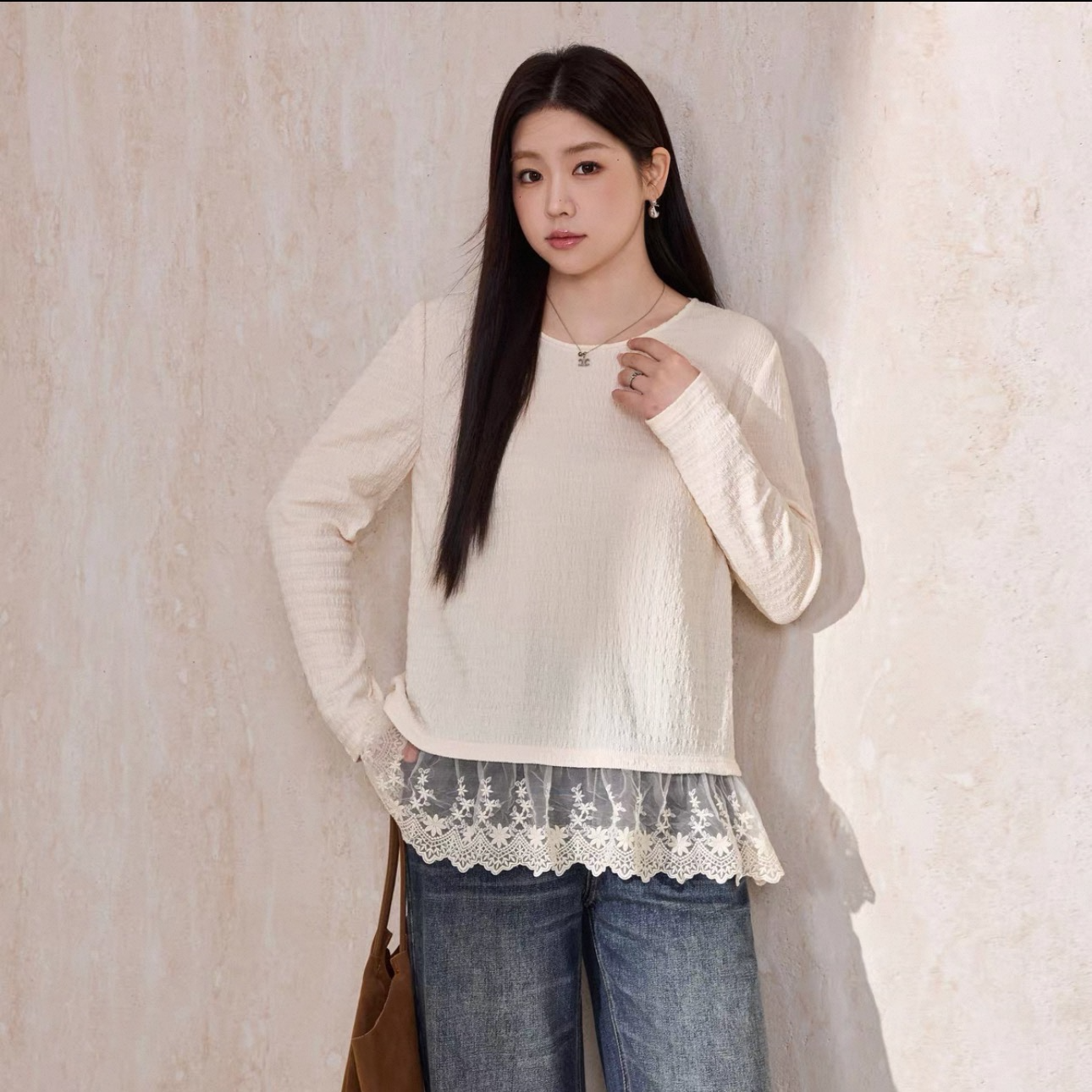 胖MM大码女装法式拼接蕾丝防风中长款纯色T恤时尚宽松外搭白色119