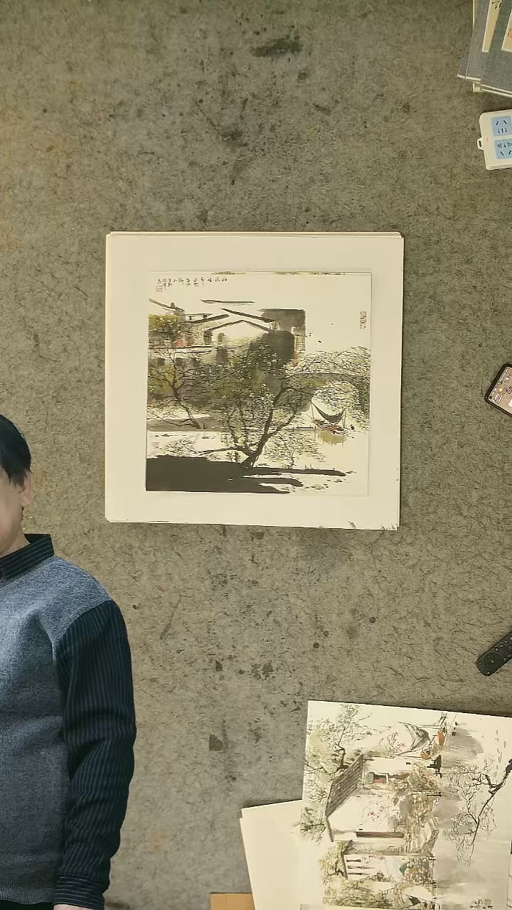 国画国画 江南水乡 38*38cm 卡纸