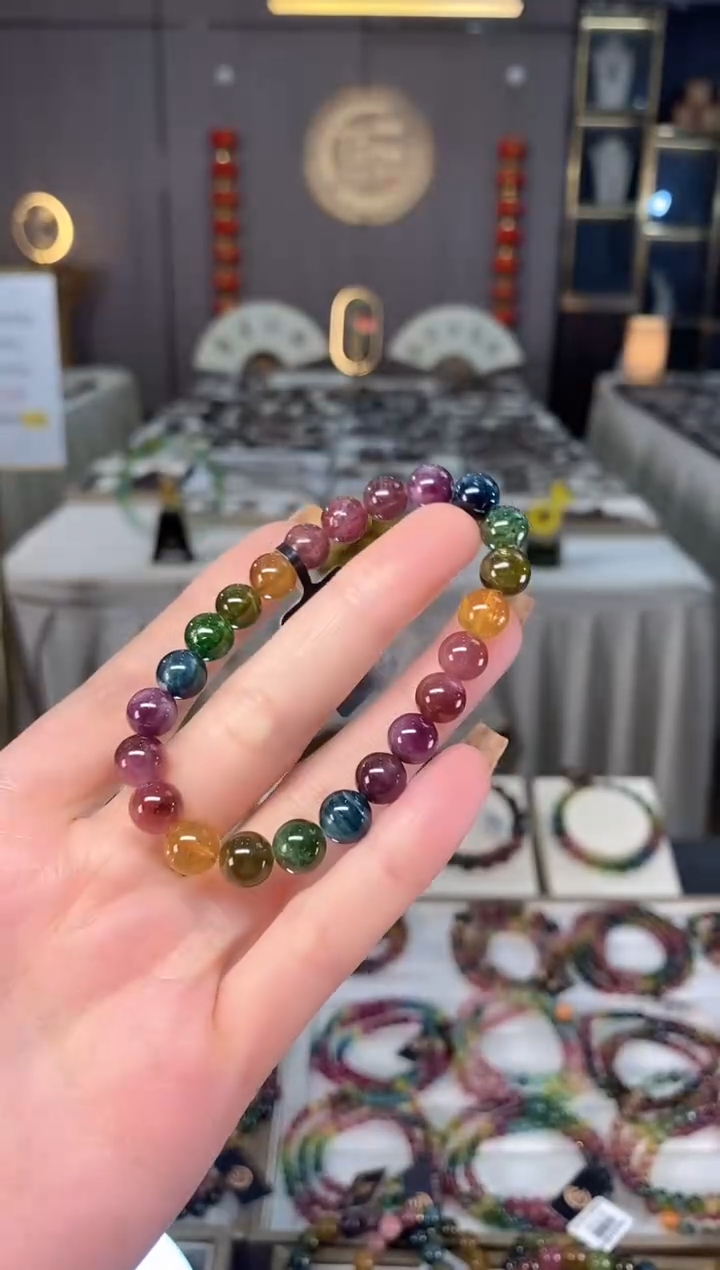 未镶嵌透体老矿碧玺彩虹单圈手串8mm+碧玺dan多样性发货一条