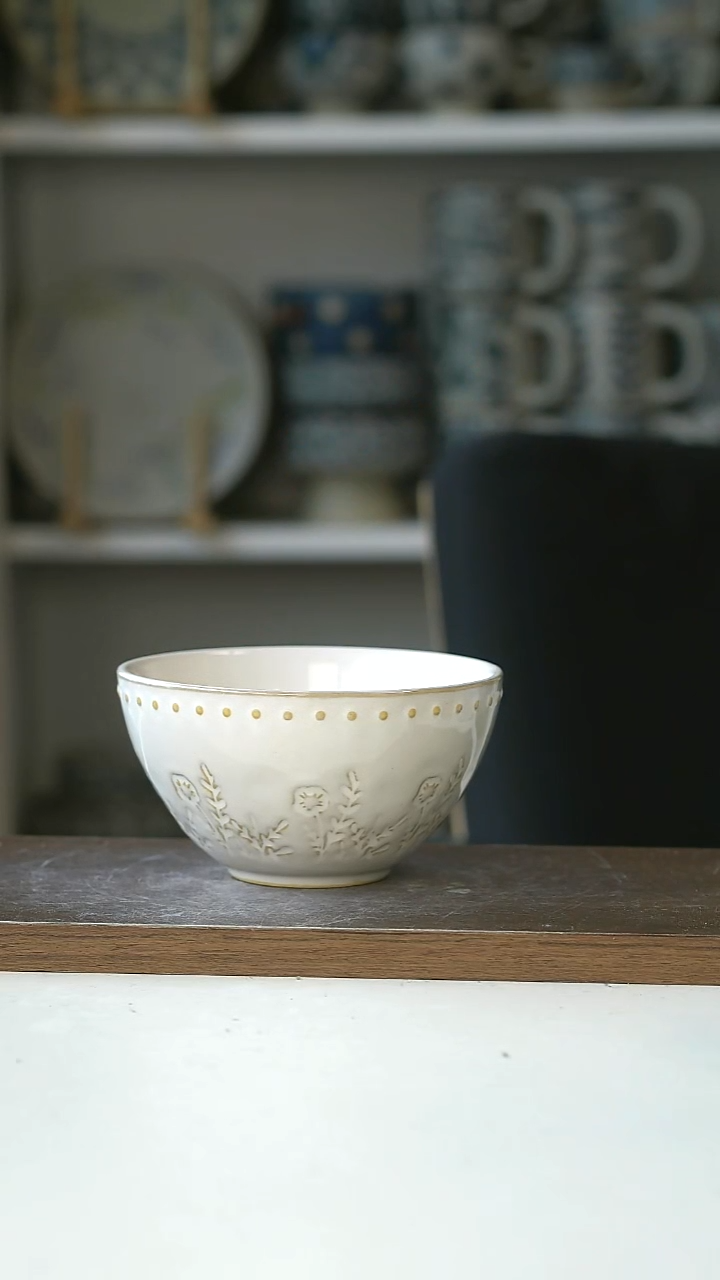 陶微瑕欧式做旧浮雕树叶米饭碗12cm@4-2@
