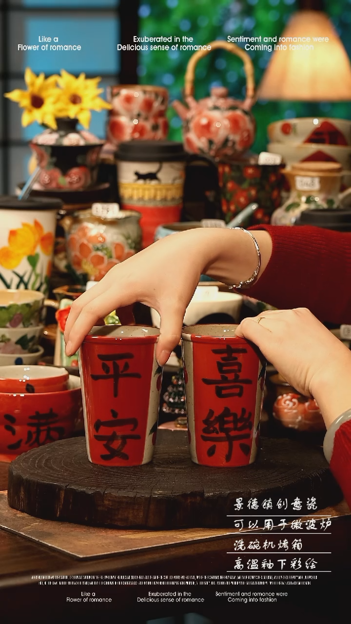 陶瓷一对景德镇高温釉下彩手工手绘款式
