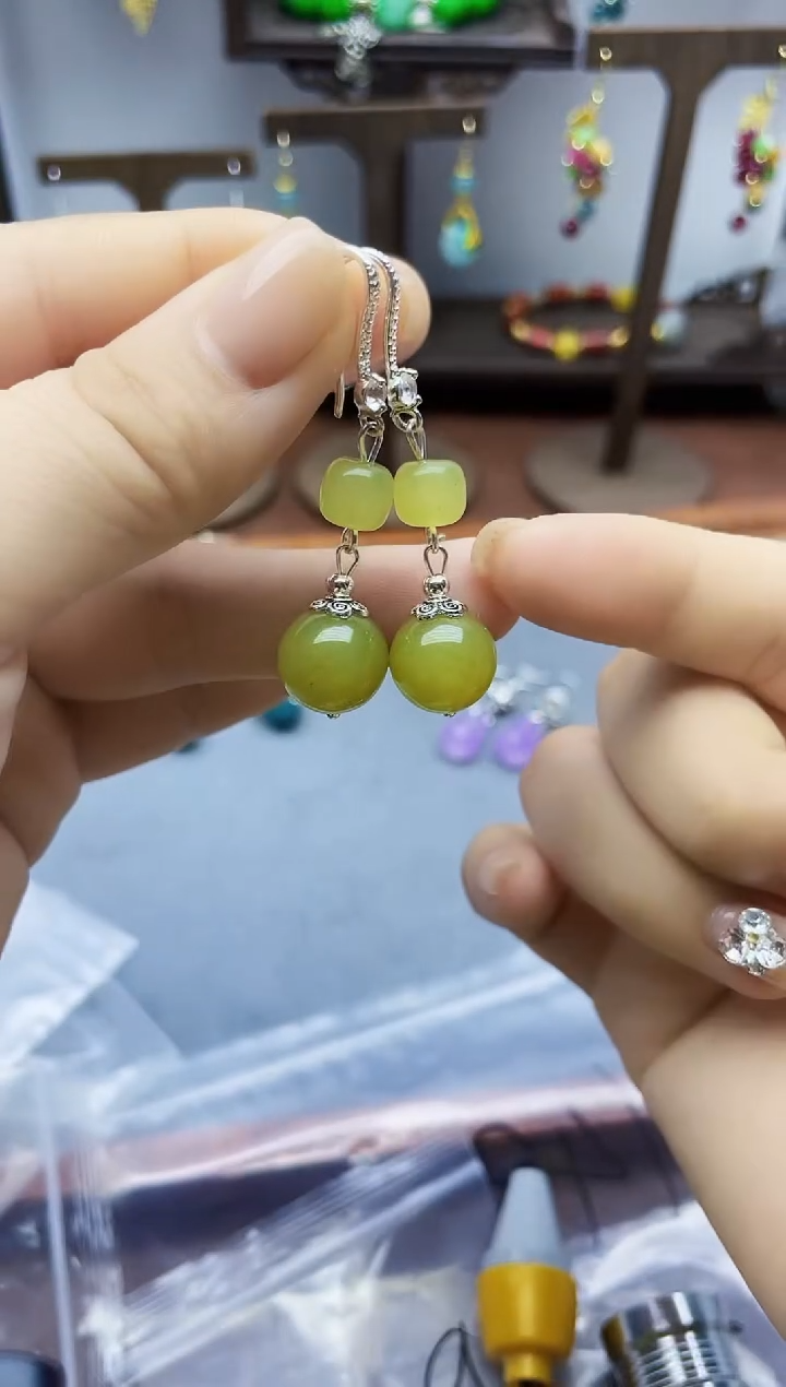 银S925镶嵌和田玉耳饰112600