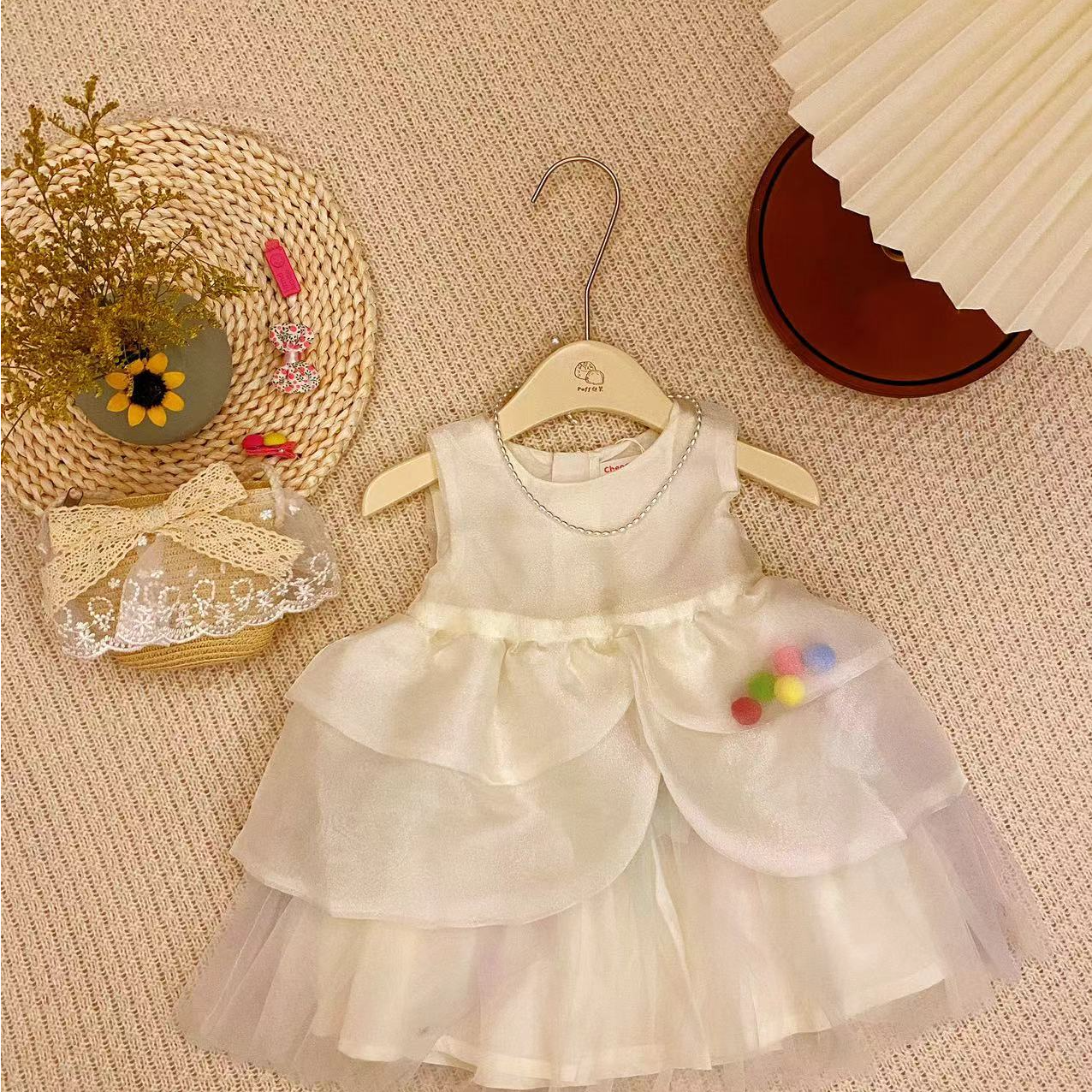 碎花夏季休闲风女童纯色女连衣裙礼服公主裙夏款洋气背心裙