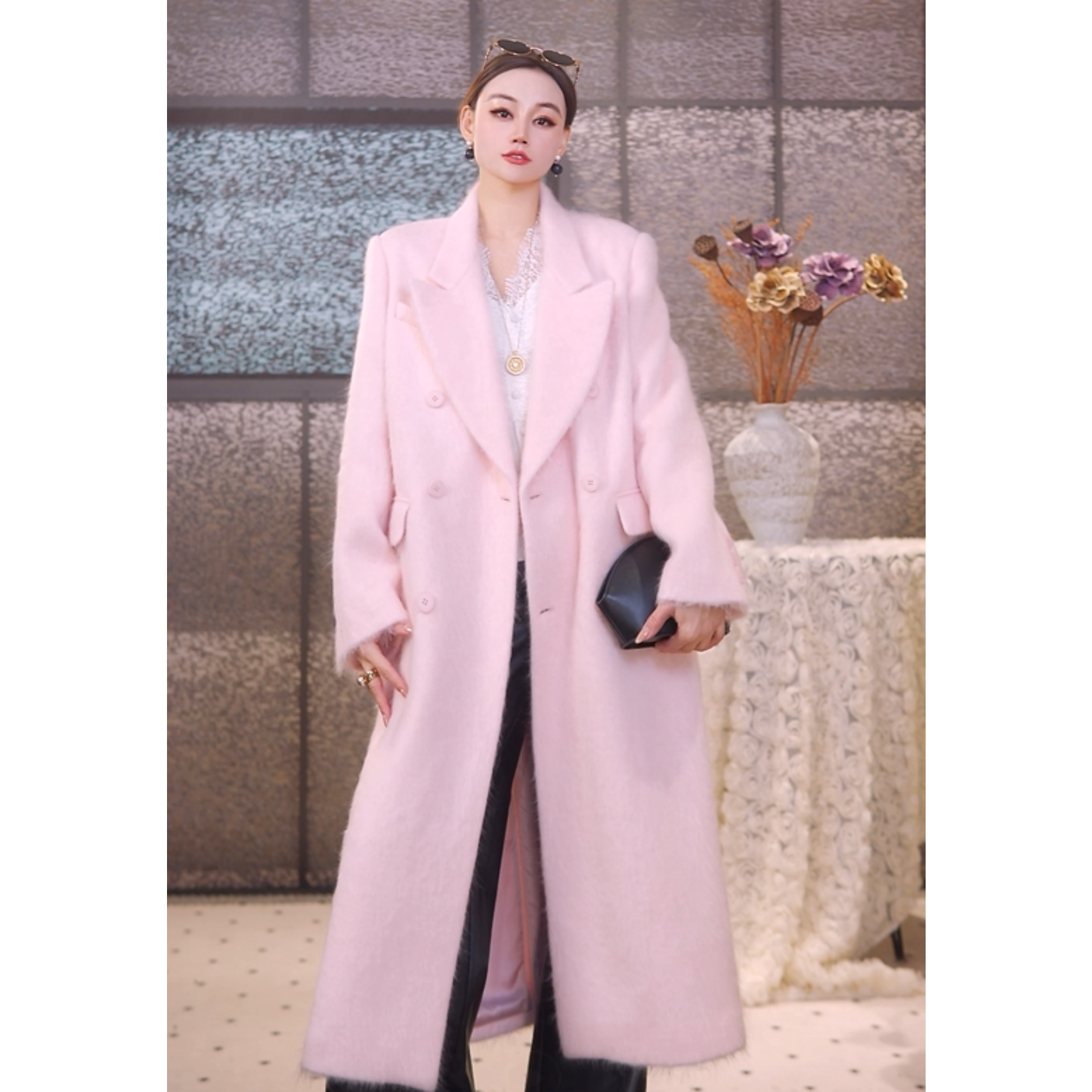 冬季新款羊毛羊绒拉绒毛呢大衣女长款休闲时尚通勤设计显瘦气质-1