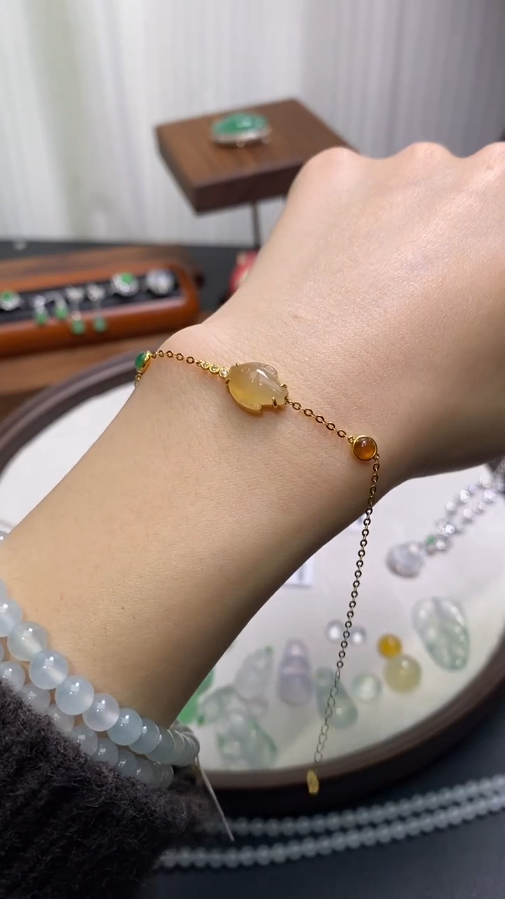 【闪购商品】翡翠手链18K金镶嵌手链