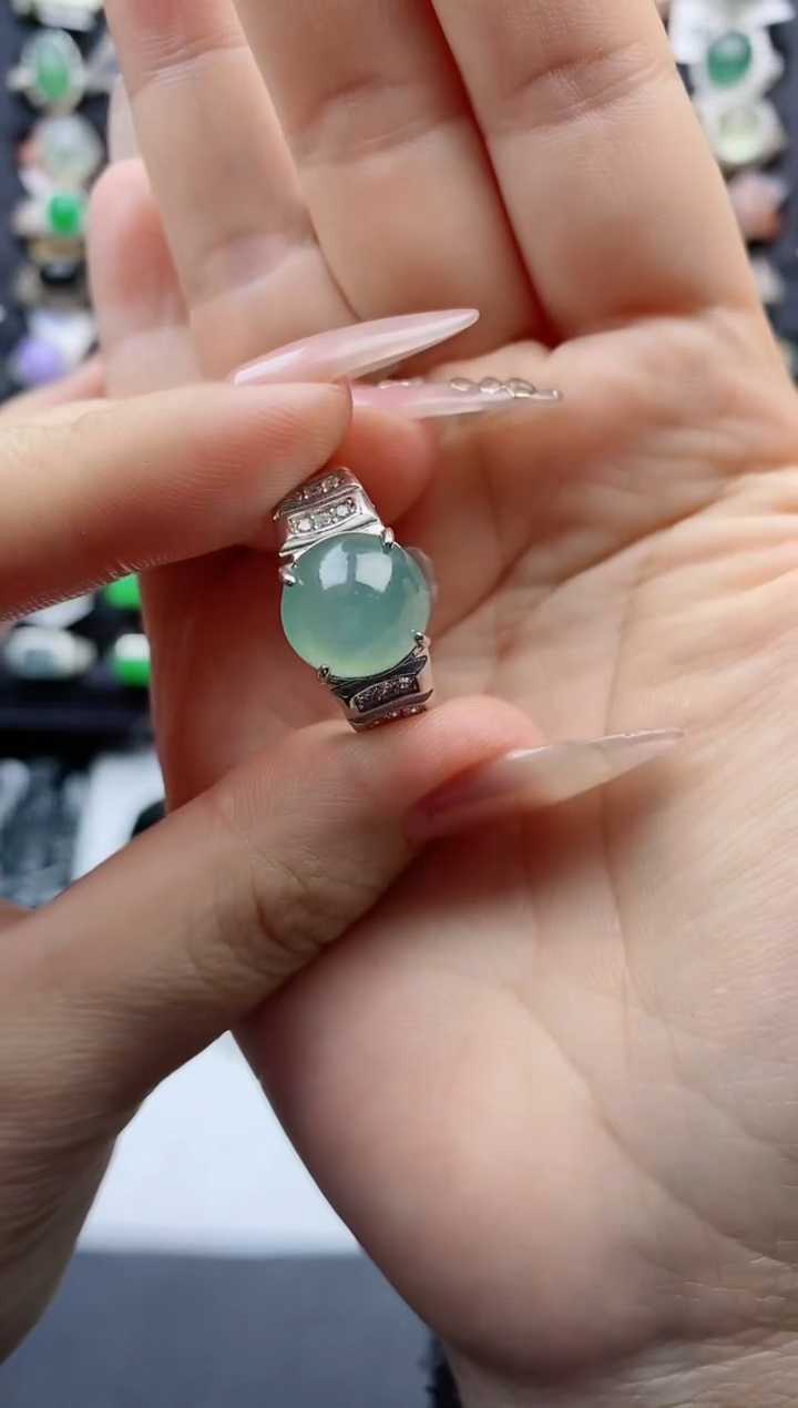 【闪购商品】翡翠戒指银S925镶嵌天然翡翠男戒