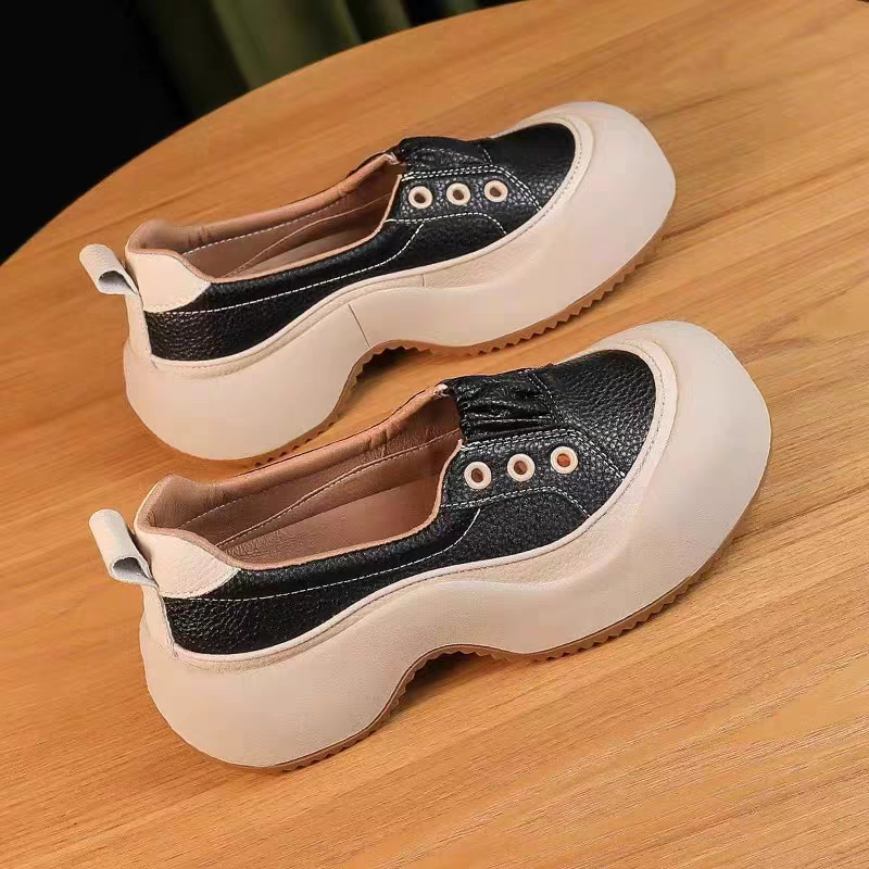 2616防滑一脚蹬小皮鞋板鞋厚底坡跟松糕底女鞋