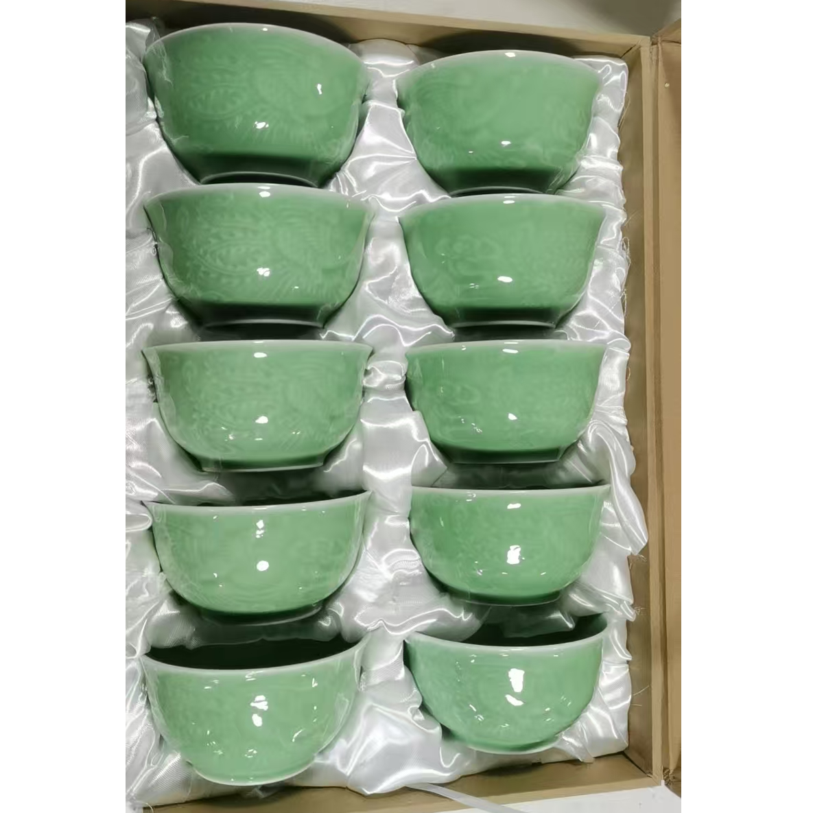 景德镇/陶瓷/龙泉青瓷凤纹10只碗带礼盒