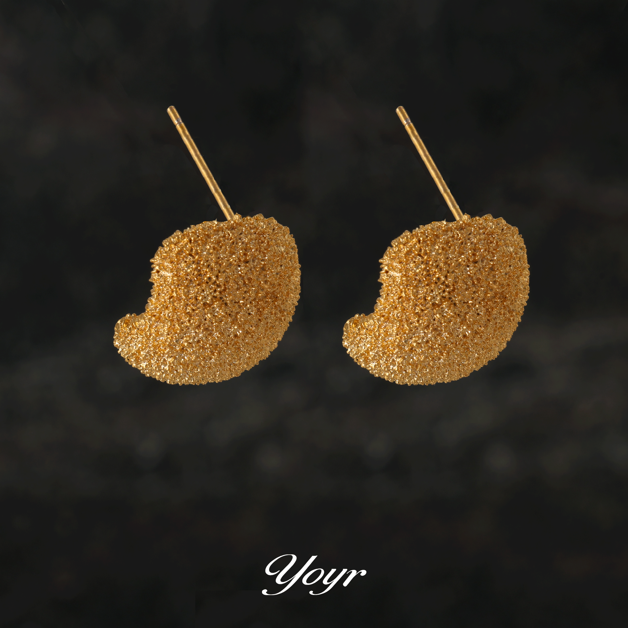 YOYR 黄铜耳饰 肌理感方形豆豆耳钉简约款高级感百搭熔岩耳钉耳环