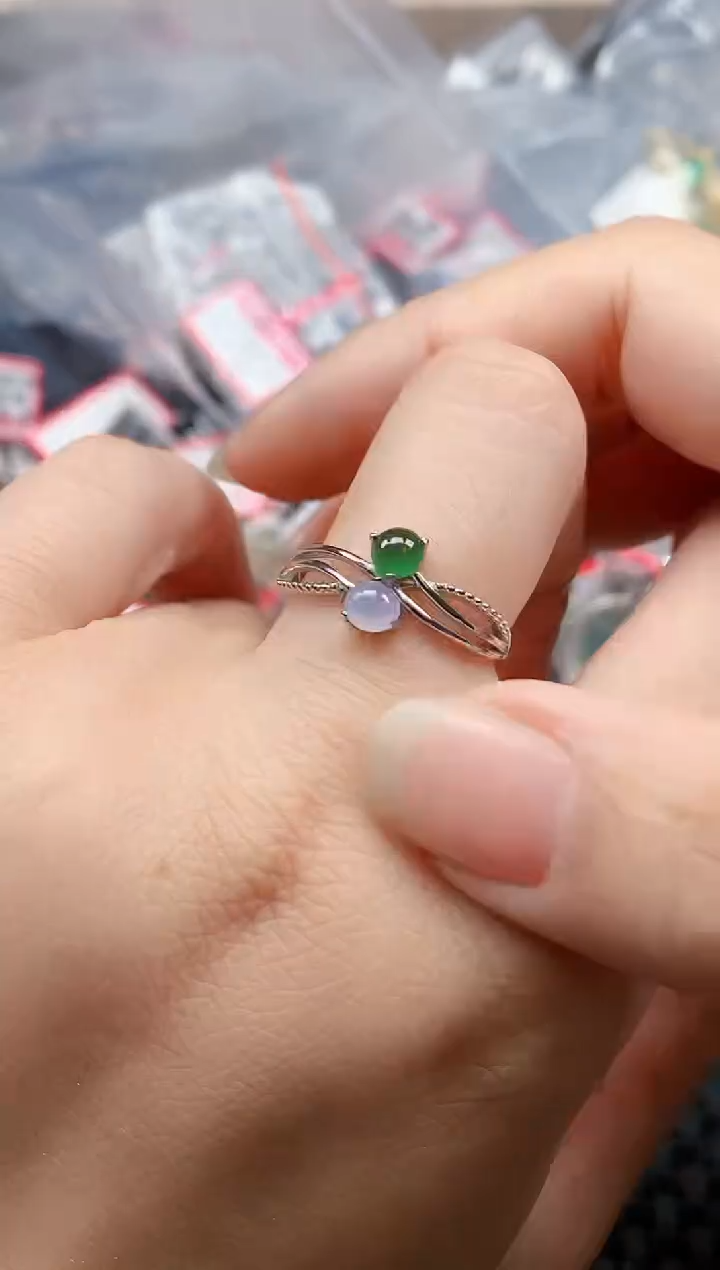 银S925镶嵌戒指翡翠天然A货缅甸翡翠