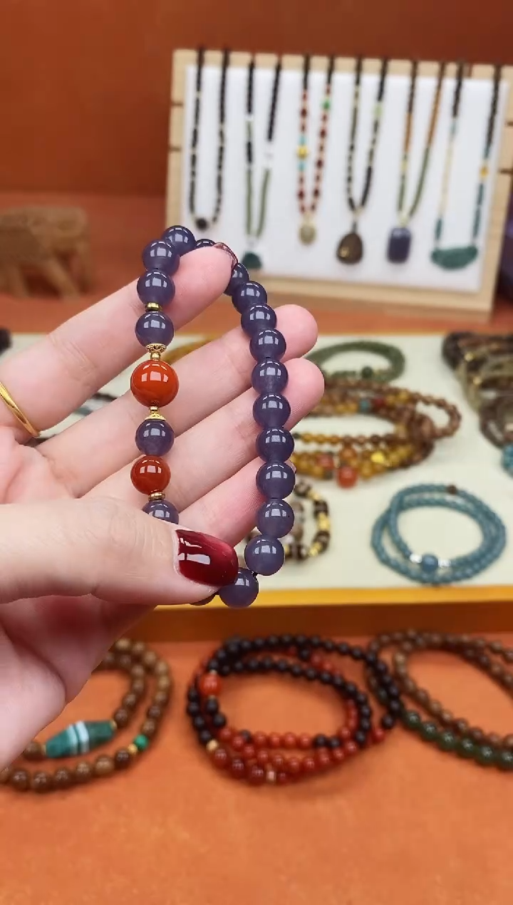 未镶嵌手链和田玉单圈烟紫和田南红手串