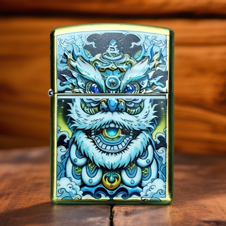 夜光鸿运当头醒狮砂轮打火机【全新机无煤-油】