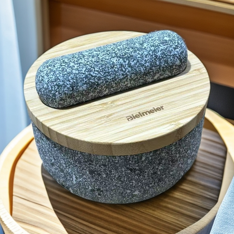 日本L家捣蒜器木盖花岗岩杵石臼子镭春钵蒜泥香料中药研磨器