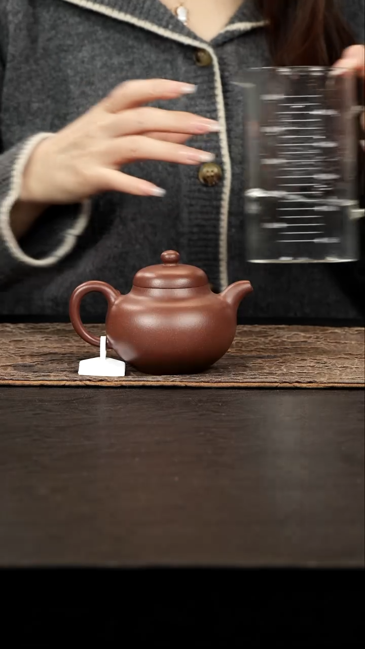 茶壶紫砂老紫泥柿圆光素200cc