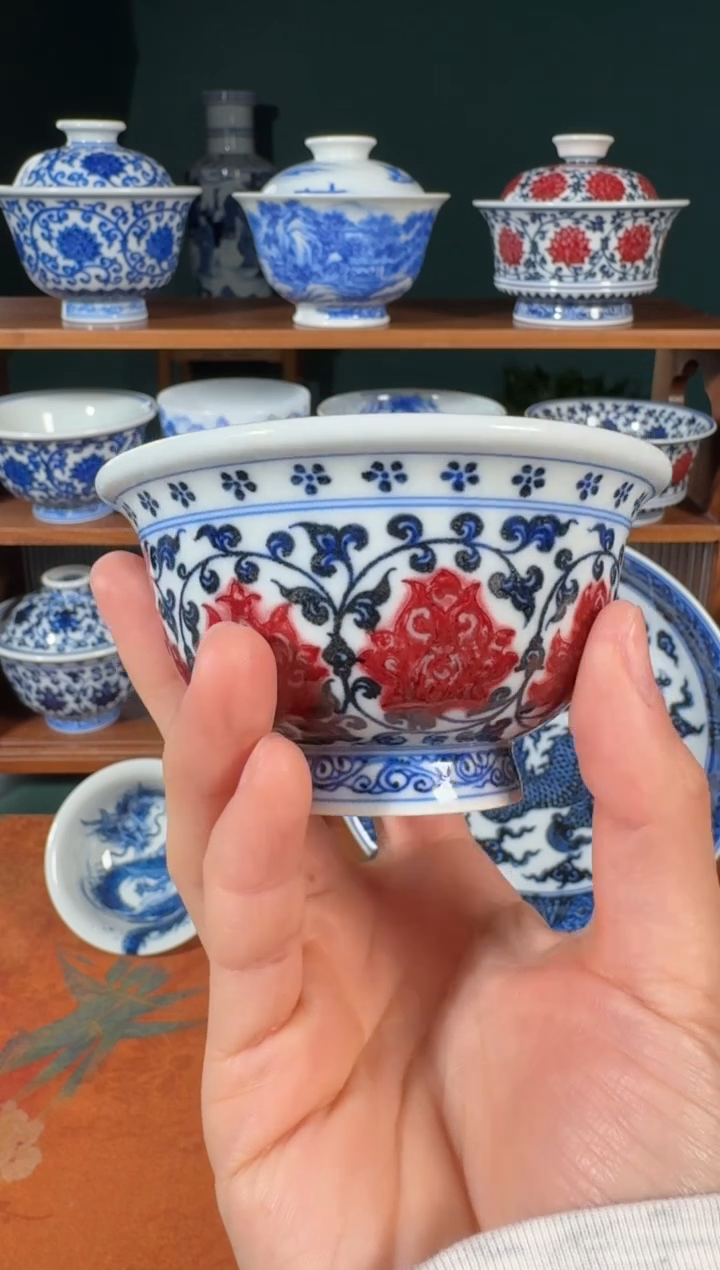 【闪购商品】杯永明尚玩双狮红绣球压手杯