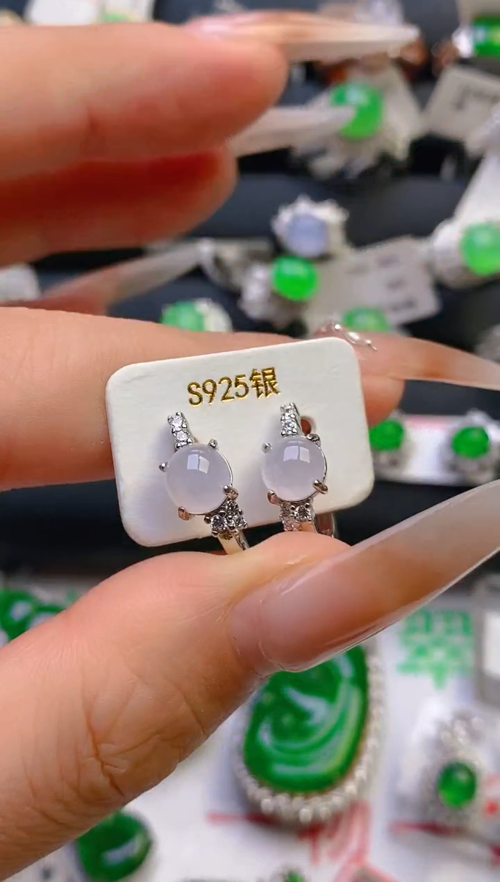 翡翠戒指银S925镶嵌天然