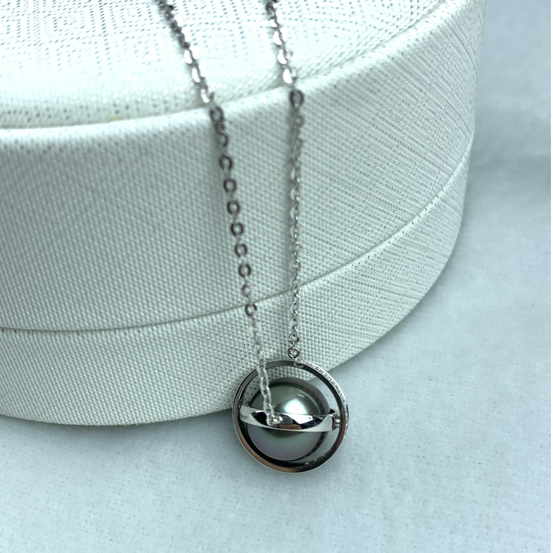 【限定孤品】海水珍珠大溪地黑珍珠项链10-11mm18k金镶钻送人礼物