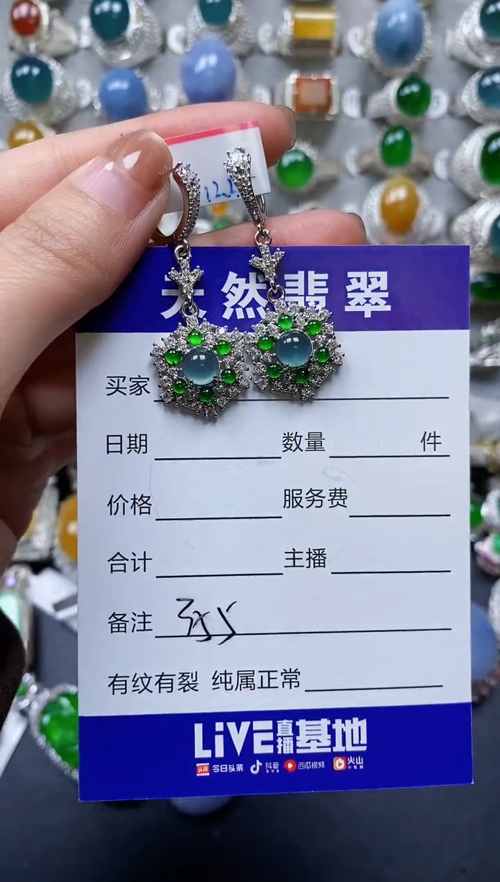 【闪购商品】翡翠耳饰银S925镶嵌0355
