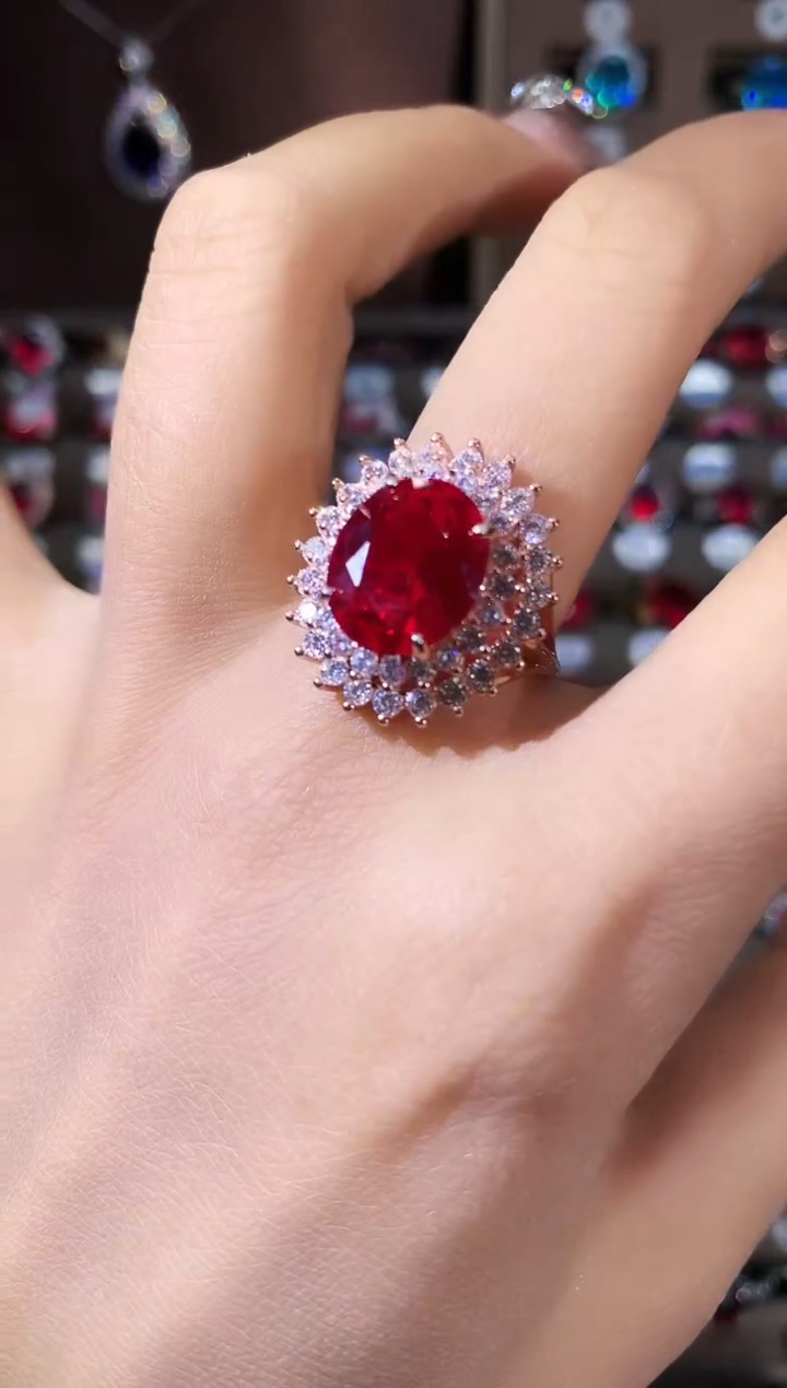 无925银鸽血红色戒指