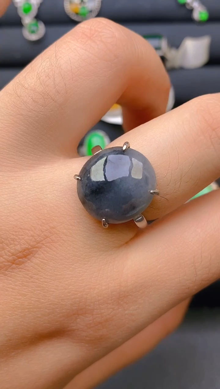 【闪购商品】翡翠戒指银S925镶嵌天然A货翡翠1