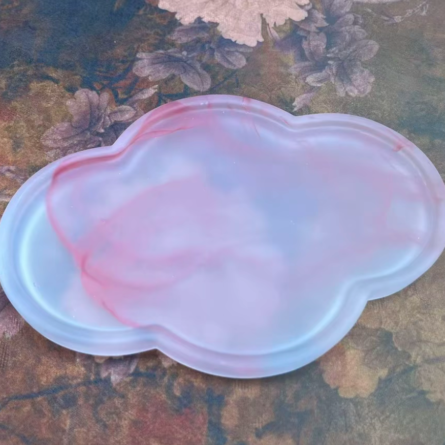 磨砂粉色玻璃壶承-6094