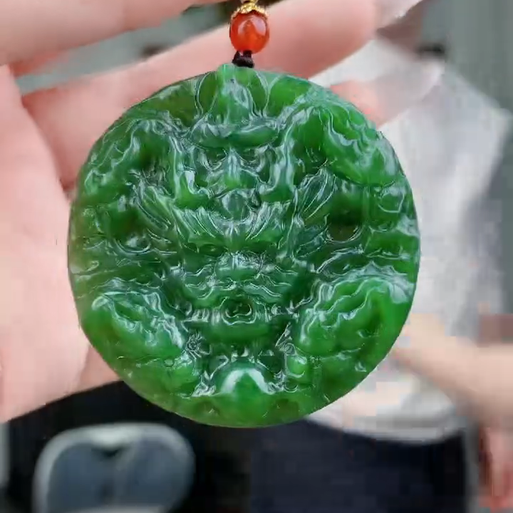 和田玉碧玉九龙圆形镯心吊坠（拍一发一，多样性发货！）